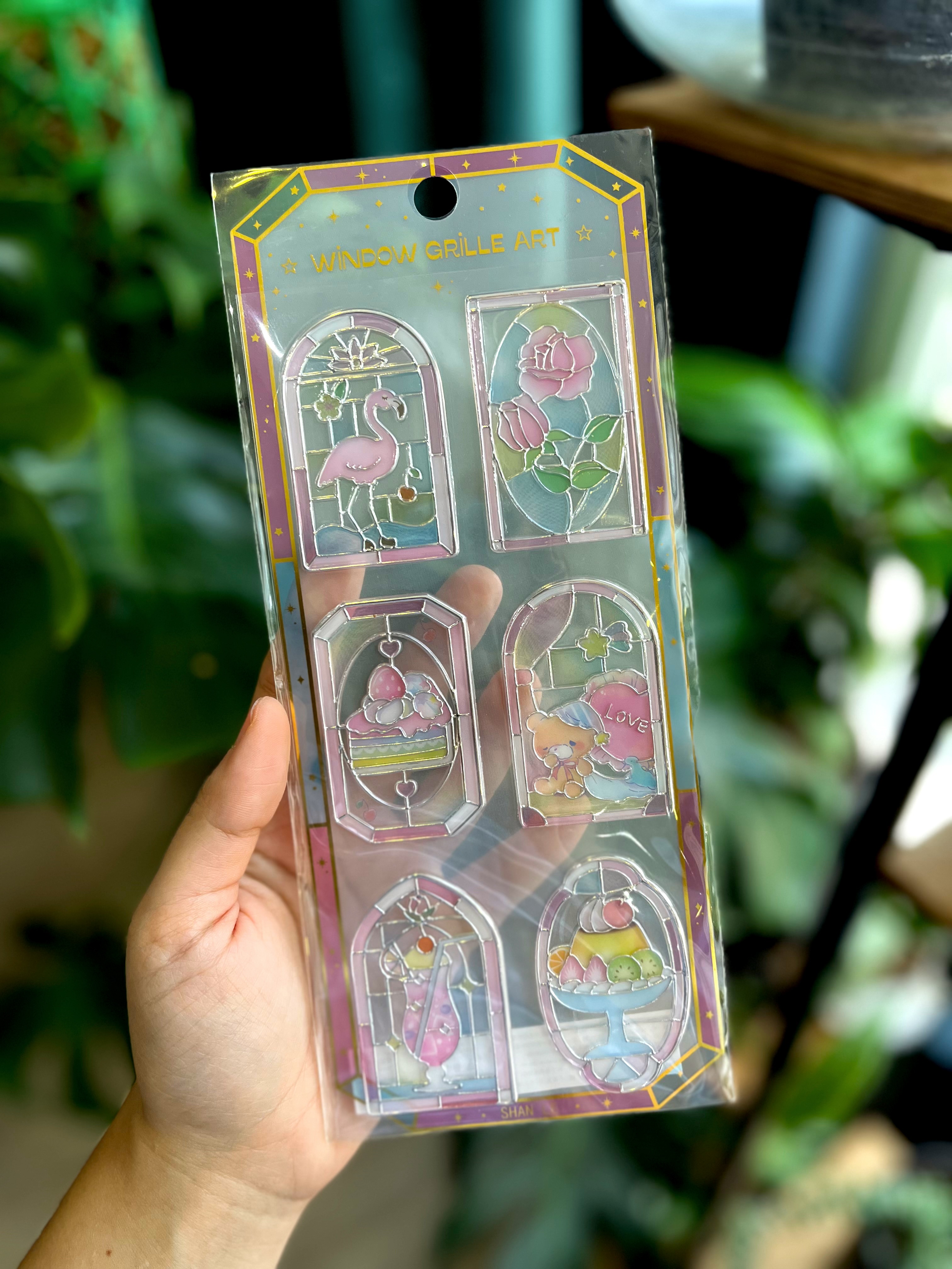 استیکر شفاف طرح پنجره صورتی رنگ