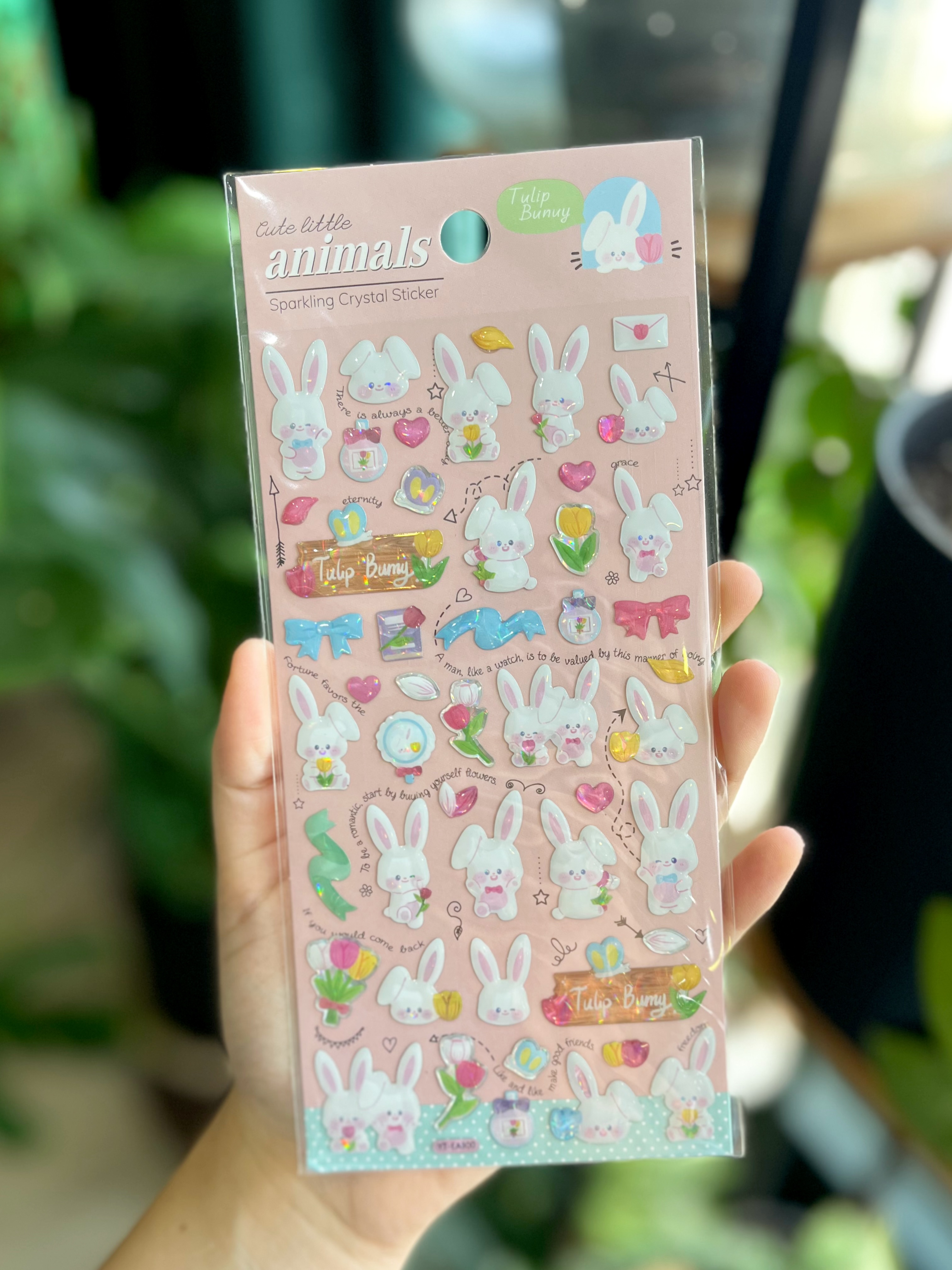 استیکر برجسته درخشان طرح خرگوش و گل لاله