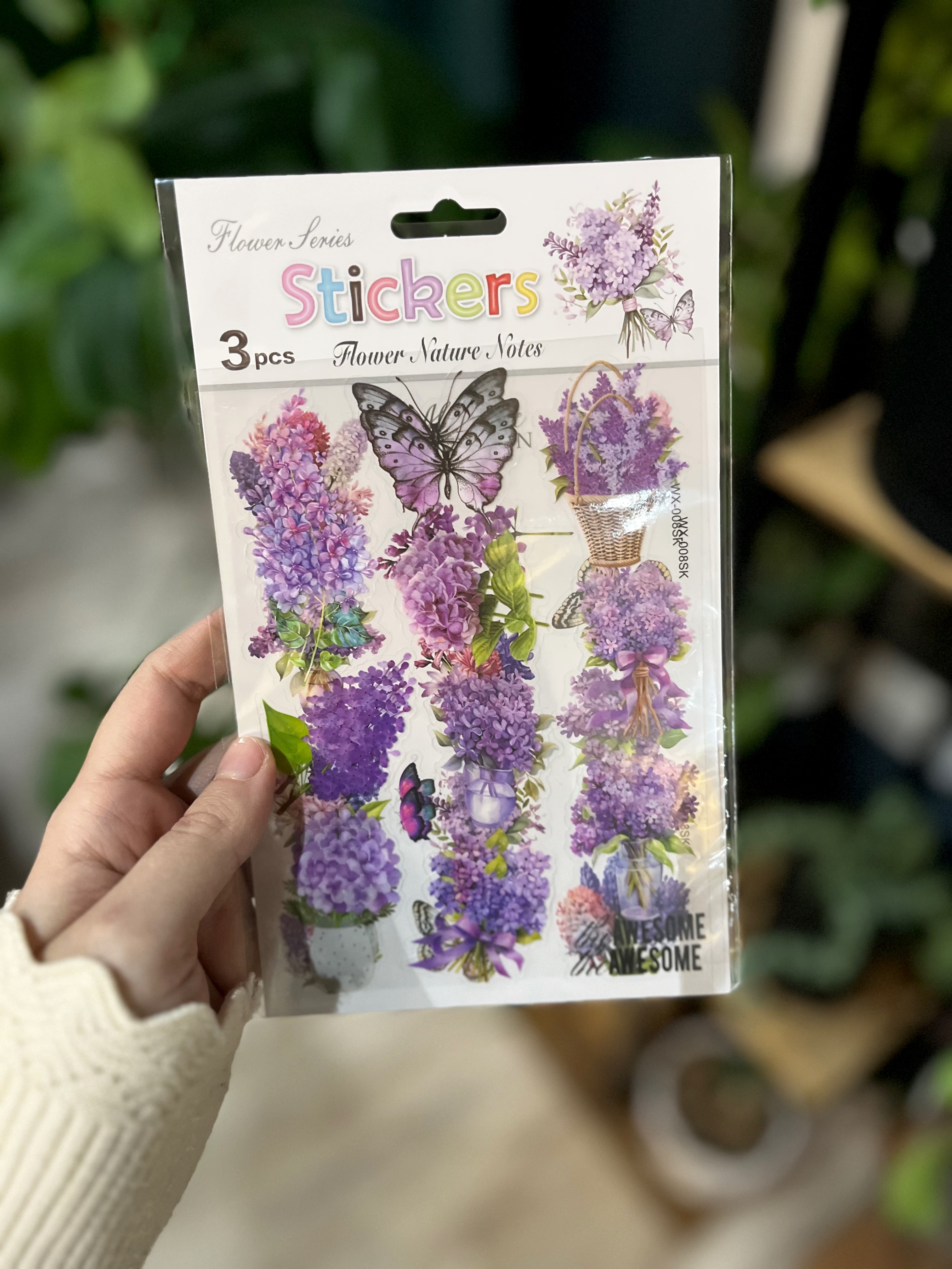 استیکر شفاف سه ورقی طرح گل های بنفش